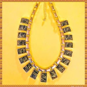 Silver Link Animal Print Statement Necklace